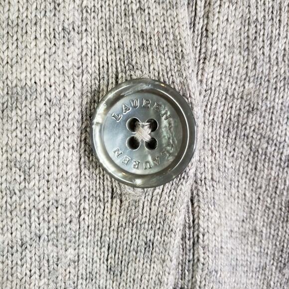 Ralph Lauren Cashmere Sweater Cardigan Leather Elbow Patches Gray Tie Waist - Picture 7 of 11